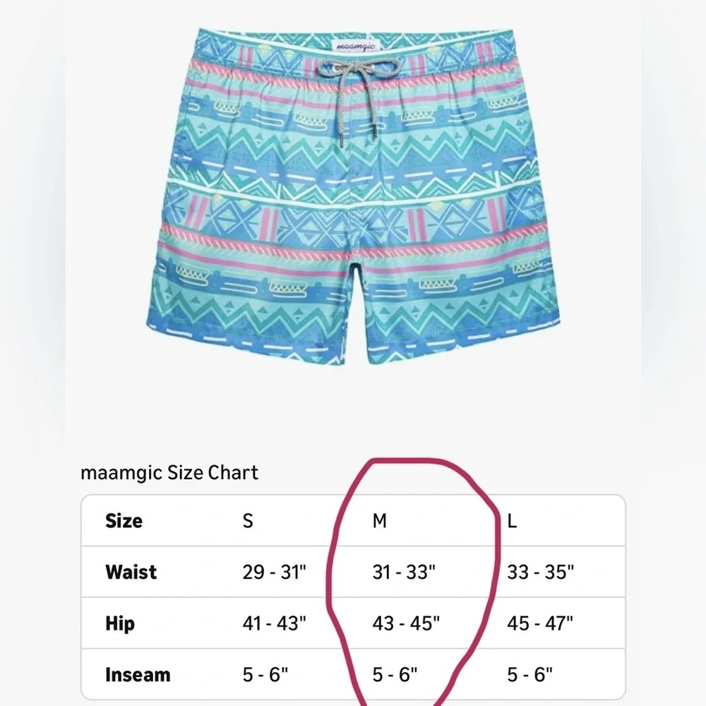 NEw- Medium Saint Barth Aqua and Pink Patterned Swim board shorts Trunks Men’s